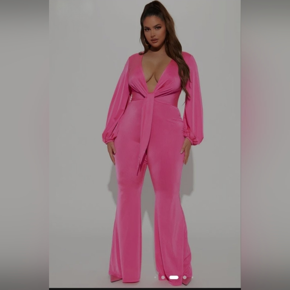 Fashion Nova Vibrant Pink Tie-Front Jumpsuit - Picture 3 of 3